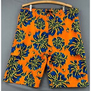 Sand N Sun Swim Trunks Mens 36 Orange Blue Hibiscus Floral Cargo Board Shorts